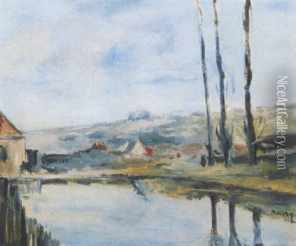 Dorf Mit Weiher Oil Painting - Henri-Louis Aubry