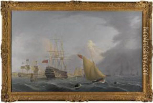 H.m.s. Royal George And Other Shipping In Portsmouth Harbour Oil Painting - Robert Strickland Thomas