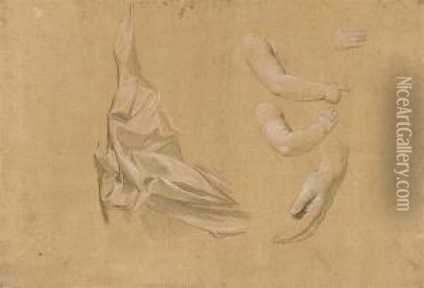 A Drapery Study With Subsidiary Studies Of An Infant's Arm And Twostudies Of Hands Oil Painting - Giuseppe Bottani