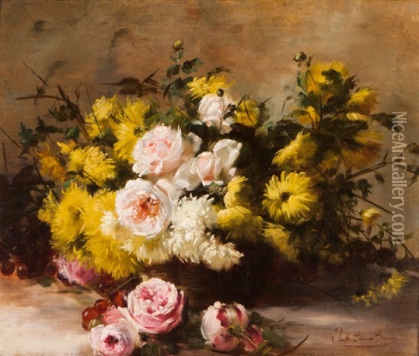 Still Life With Flowers Oil Painting - Josefa Greno
