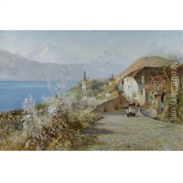 The Pilgrims' Path: Sacro Monte D'orta Oil Painting - Sir David Murray