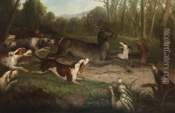Jachttafereel Met Honden En Hert. Oil Painting - Paul de Vos