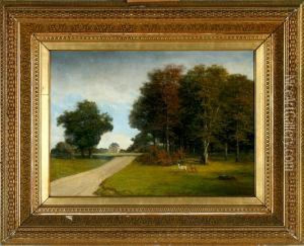 A Scenery From Dyrehaven Park, Denmark Oil Painting - Georg Emil Libert