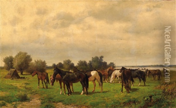 Horses Resting Oil Painting - Otto von Thoren