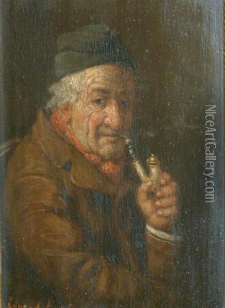 Portrait Of A Man Smoking A Pipe Oil Painting - Eduard Von Grutzner