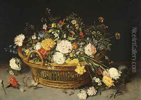 A Basket of Flowers Oil Painting - Jan The Elder Brueghel