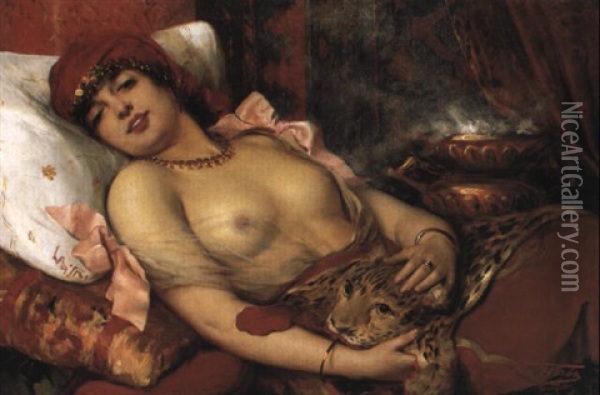 Odalisque A La Panthere Oil Painting - Leon Herbo