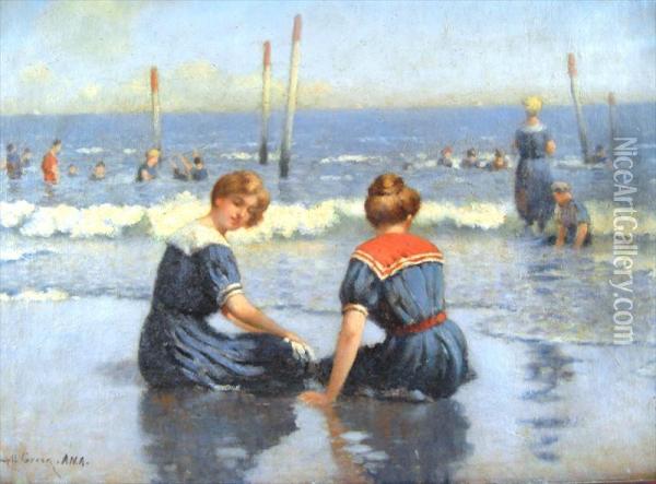 At The Shore Oil Painting - Frank Russell Green