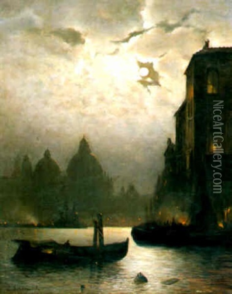 Venedig Bei Mondschein Oil Painting - Andreas Achenbach