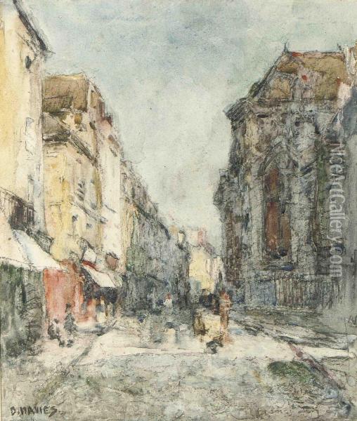 A Street In Dieppe Oil Painting - David Davies