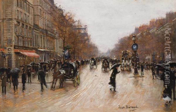 Scene De Boulevard A Paris: A Paris Boulevard Oil Painting - Jean-Georges Beraud