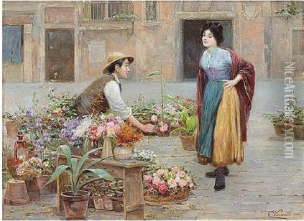 The Flower Seller Oil Painting - Cesare C. Vianello