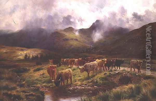 A Highland Drove at Strathfillan Perthshire Oil Painting - Louis Bosworth Hurt