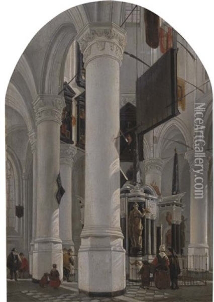 The Interior Of The New Church With The Tomb Of Willem The Silent, Delft Oil Painting - Gerard Houckgeest