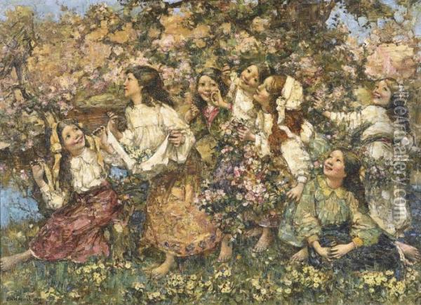 A Spring-time Rondeley Oil Painting - Edward Atkinson Hornel