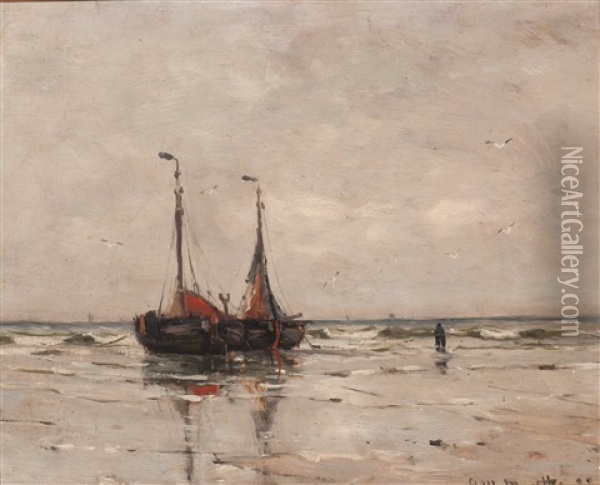 Anchored Bomschuiten At Dawn Oil Painting - Gerhard Arij Ludwig Morgenstjerne Munthe