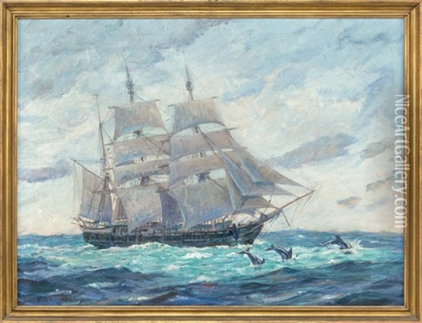 Bark Canton Outward Bound From New Bedford Oil Painting - Clifford Warren Ashley