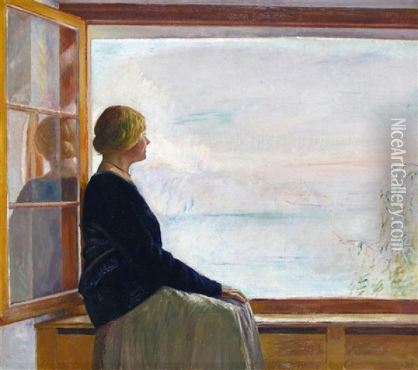 Looking Out To Sea, Possibly The Artist's Wife Alice Oil Painting - William (Sir) Rothenstein
