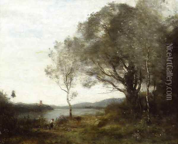 The Walk around the Pond Oil Painting - Jean-Baptiste-Camille Corot