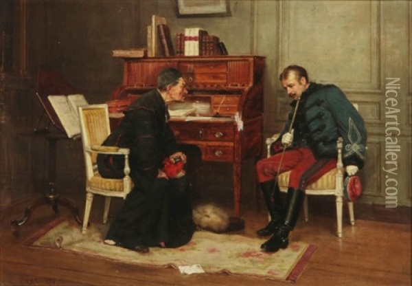 Bishop Issuing A Reprimand To A French Military Officer Oil Painting - Charles Edouard Edmond Delort