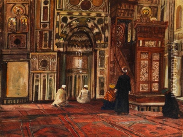 Inneres Der Al-mu'ayyad-moschee In Kairo Oil Painting - Georg Macco
