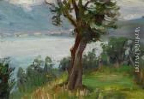 O. T. Baum Am Ufer Des Gardasees. 1914. Oil Painting - Kurt Schwitters