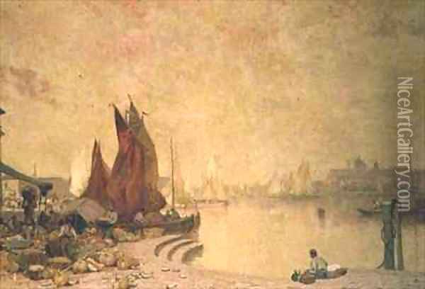 A Venetian Quay Oil Painting - Sir Alfred East