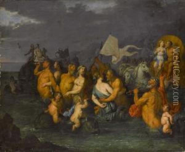 Tritonen Und Nereiden Vor Muschelwagen Mit Poseidon Und Amphridite Oil Painting - Jan Thomas Van Yperen