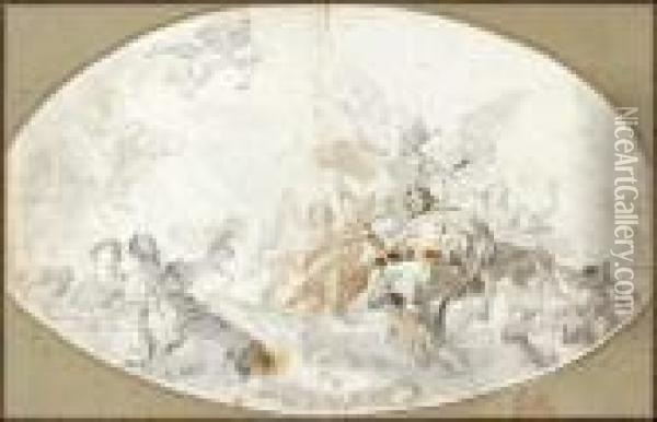L'apotheose De Francesco Barbaro, D'apres Giambattista Tiepolo Oil Painting - Giovanni Domenico Tiepolo