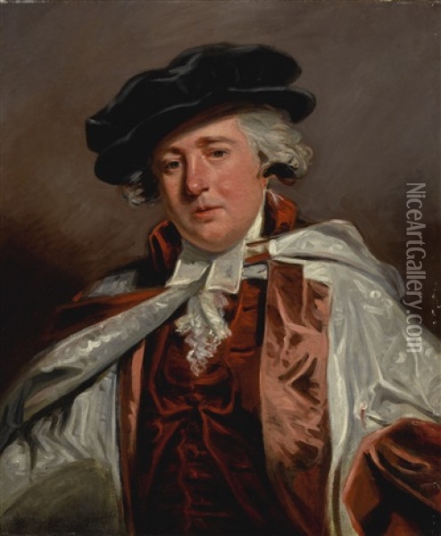 Portrait Of Dr. Edmund Ayrton (1704-1808), Half Length, In Crimson Choirmaster Robes Oil Painting - Sir John Hoppner