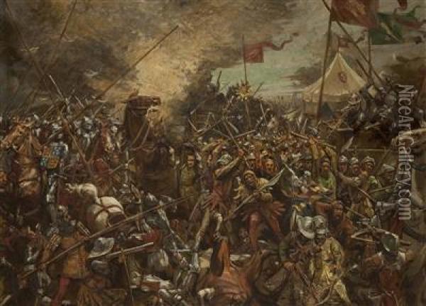 A Hussite Battle Oil Painting - Emil Holarek