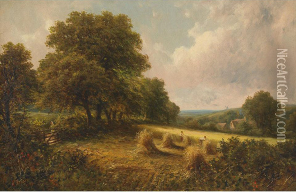 Haymaking; Shepherd With His Flock Oil Painting - Robert Robin Fenson