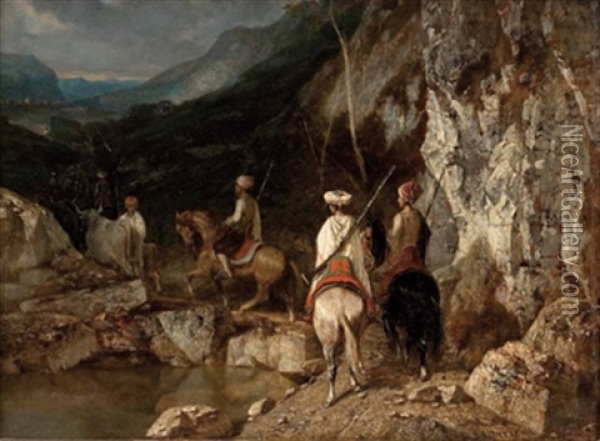Orientalische Karawane In Felsiger Landschaft Oil Painting - Leon Jean-Baptiste Sabatier