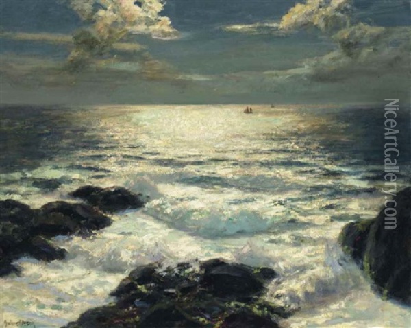 Moonlit Waters Oil Painting - Julius Olsson