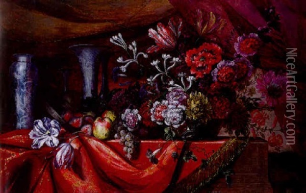 Nature Morte Aux Fruits Et Fleurs Oil Painting - Pierre Nicolas Huilliot