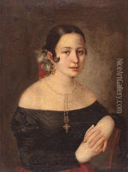 Retrato De Una Joven, Probablemente Antonia De Zarate Oil Painting - Jose Gutierrez de la Vega