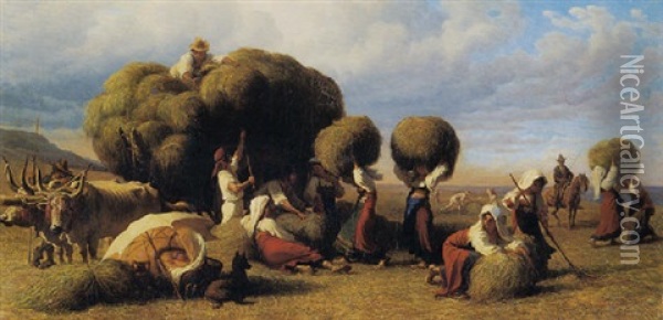 Haymaking Oil Painting - Emile Bourcart