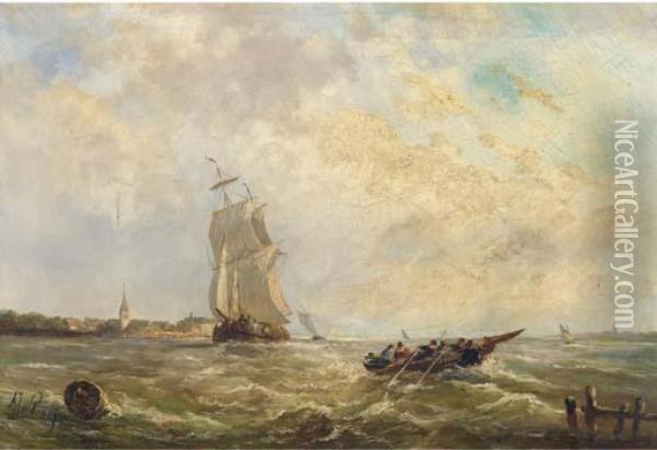 Sailing Activities In A River Estuary Oil Painting - Albert Jurardus van Prooijen