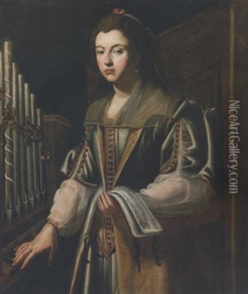 Ritratto Di Dama Come Santa Cecilia Oil Painting - Carlo Sellitto