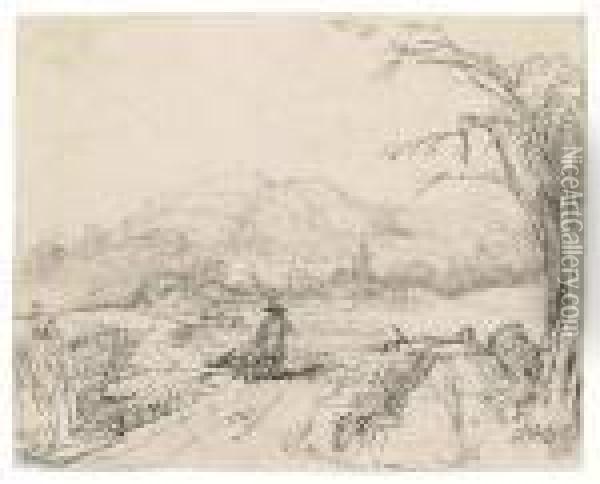 Landscape With Sportsman And Dog Oil Painting - Rembrandt Van Rijn
