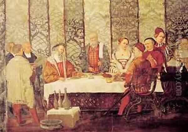 Banquet Given by Bartolomeo Colleoni 1400-75 for Christian I 1426-81 of Denmark Oil Painting - Marcello Fogolino