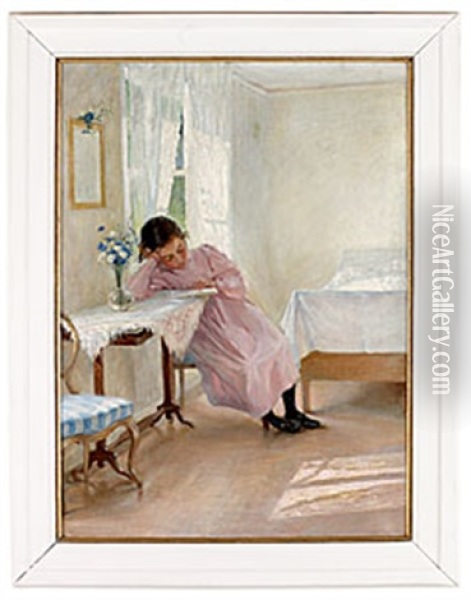 Lasande Flicka Vid Fonster Oil Painting - Fanny Ingeborg Matilda Brate