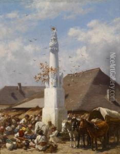 Pottery Marketin Szolnok Oil Painting - August Xaver Karl von Pettenkofen
