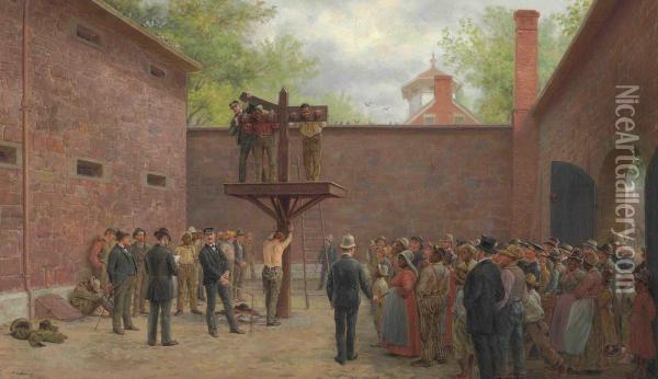 The Pillory And Whipping Post, New Castle, Delaware Oil Painting - Edward Lamson Henry