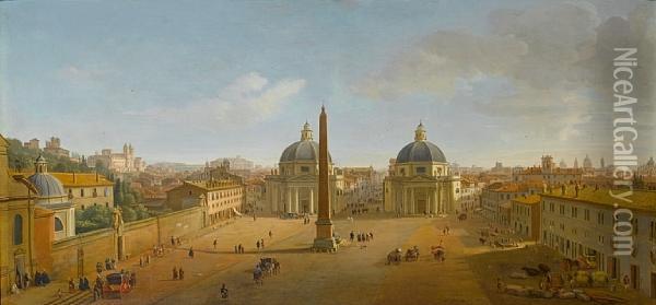 The Piazza Del Popolo, Rome Oil Painting - (circle of) Wittel, Gaspar van (Vanvitelli)