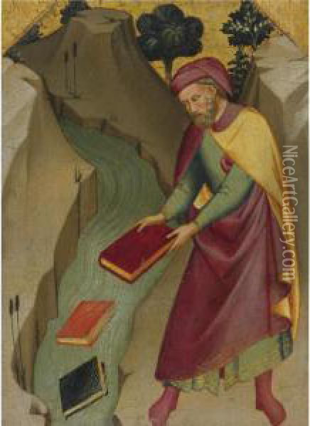 The Magus Hermogenes Casting His Magic Books Into The Water Oil Painting - Lorenzo Monaco