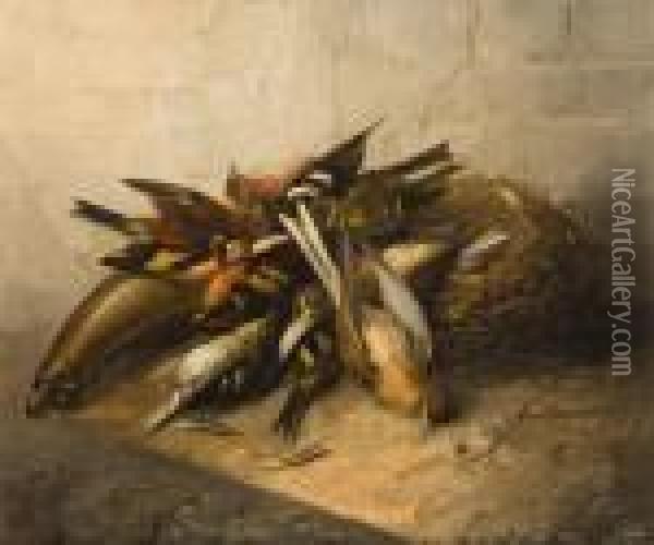 Composition Aux Oiseaux Et A La Bibole Oil Painting - Albertus Verhoesen