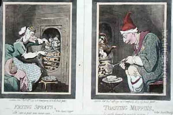 Frying Sprats or Royal Supper and Toasting Muffins or Royal Breakfast Oil Painting - James Gillray
