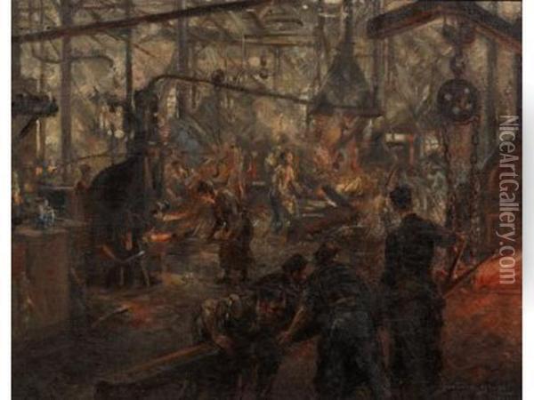 L'atelier D'acierie Du Nord Oil Painting - Gustave Grau