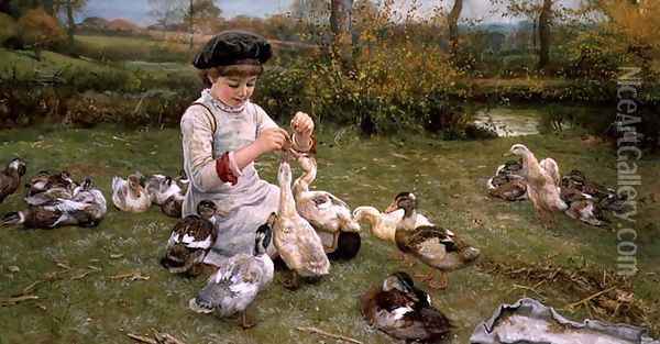 Feeding the ducks Oil Painting - Edward Killingworth Johnson